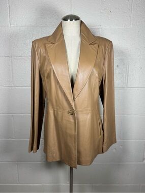 JCL New York Outerware Tan Leather Single Button Jacket EUC Large